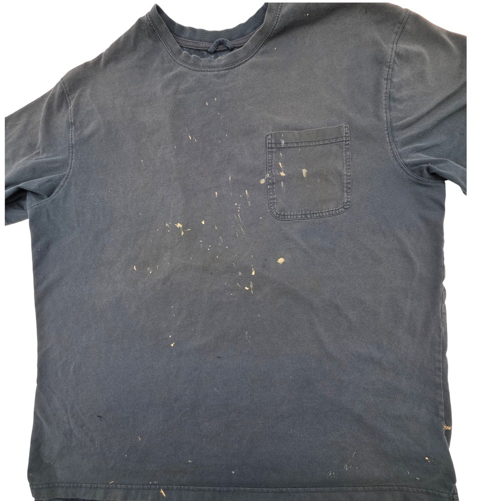 Distressed Red Head Pocket T-Shirt Mens 2XL Navy Blue Paint Splatter Cotton